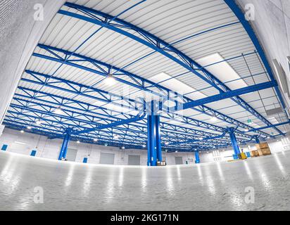 interior of a warehouse fisheye view. 3d render Stock Photo