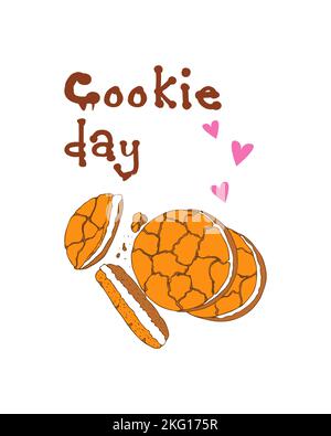 National Cookie Day, white background and pink heart shape. Vector illustration Stock Vector