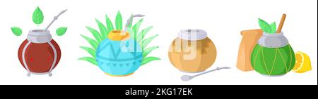 Mate tea drink vector isolated cartoon set Stock Vector