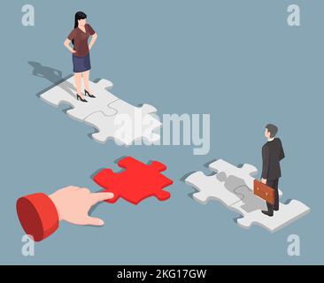 Woman, man people and jigsaw puzzle pieces vector Stock Vector