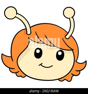 A pretty face with the antennae on top of her head, doodle icon Stock Vector