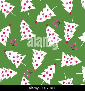 Happy holiday Christmas elements seamless pattern with Christmas trees, mistletoes - for wrapping paper, wallpaper, fabric, party paper - Vector Stock Vector