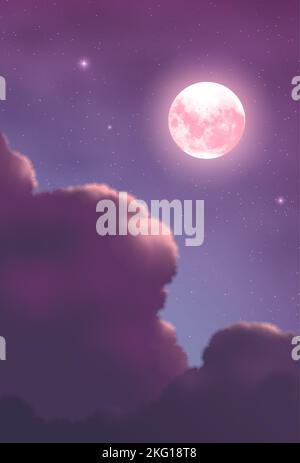 vector illustration of cumulonimbus clouds at night with a background of starry night and a big full moon Stock Vector