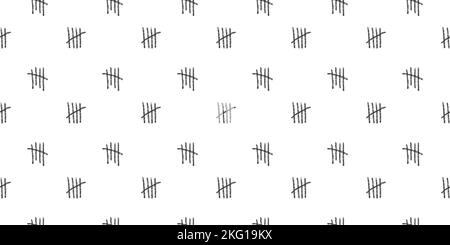 Charcoal tally marks background. Seamless pattern with number 5 symbols. Day counting signs on prison wall. Scrapbooking or wrapping paper, fabric, cloth design. Vector illustration Stock Vector