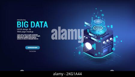 3D isometric illustration with the concept of sorting big data on a remote server Stock Vector