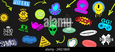 Colorful sticker pack collection in flat style Stock Vector