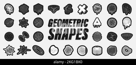 Universal geometric shapes in 3D wireframes. Retrowave Stock Vector
