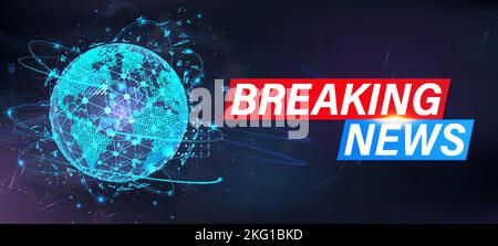 Dynamic Breaking News background with 3D globe hologram Stock Vector