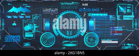 FUI HUD virtual reality, view from the helmet. Sci-fi Head-up display Stock Vector