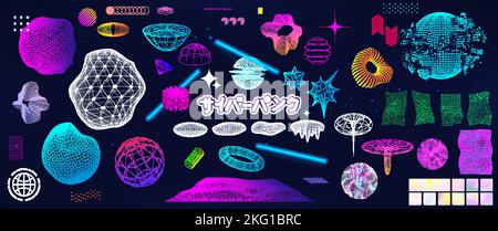 Trendy 3D shapes and elements in retro futuristic style Stock Vector