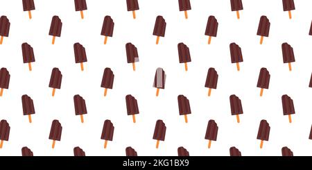 Chocolate bitten popsicle seamless pattern. Sweet ice cream background. Design for scrapbooking or wrapping paper, fabric napkin or tablecloth, wallpaper. Vector flat illustration Stock Vector