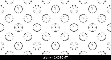 Clock icons with 5 minutes to twelve time interval seamless pattern. Countdown timer or stopwatch symbol background. Waiting midnight, New Year night print design. Vector graphic illustration Stock Vector