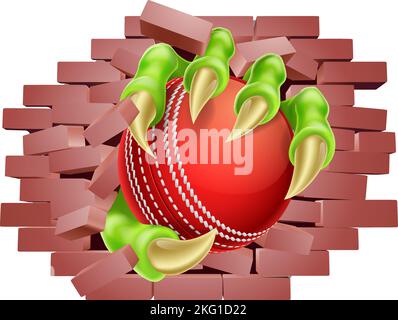 Cricket Ball Claw Breaking Through Wall Stock Vector