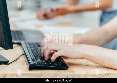 close up. businessman working on a personal computer Stock Photo