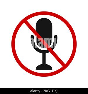 No record sign. Sound off symbol in online conference. Microphone icon crossed by red forbidden sign. Vector graphic illustration. Stock Vector