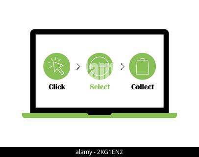 Click and collect your order. Goods delivery process on laptop Stock Vector