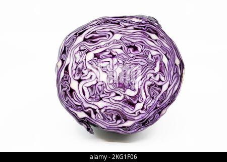 Cross section of a red cabbage on a white background Stock Photo