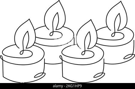 Hand drawn continuous one line four candles vector icon. Christmas advent four burning cundles. Outline illustration for greeting card, web design Stock Vector