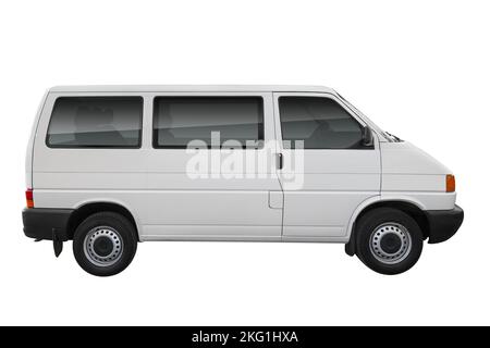 white minivan. side view. isolated on white background Stock Photo