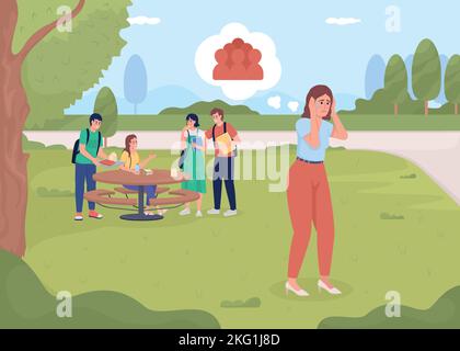 Lady with agoraphobia in park flat color vector illustration Stock Vector