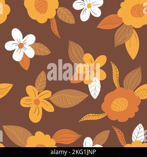 Seamless floral pattern based on traditional folk art ornaments. Art flowers on color background. Scandinavian style. Sweden nordic style. Vector Stock Vector