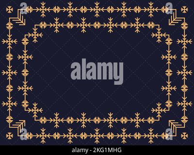 Art deco frame with snowflakes. Vintage linear border.Style of the 1920s and 1930s. Christmas frame design a template for invitations, leaflets and gr Stock Vector