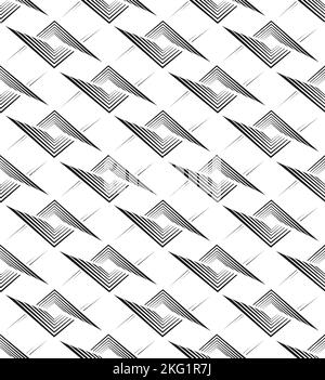 Vector seamless pattern of black lines in the form of squares and rhombuses. Seamless abstract geometric pattern of thin stripes of lines and angles. Stock Vector