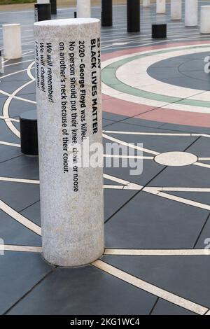 25 May Black Lives Matter pillar at The Milton Keynes Rose in Campbell Park at Milton Keynes, Buckinghamshire, UK in September Stock Photo