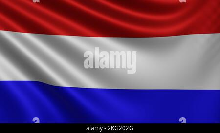 Render of the Netherlands flag flutters in the wind close-up, the national flag of Netherlands flutters in 4k resolution, close-up, colors: RGB. Stock Photo