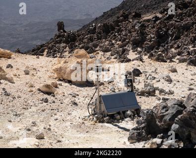 Tenerife, Spain, November 3rd 2022: MEDA (Mars Environmental Dynamics Analyzer) test equipment installed in el Teide, Tenerife, Spain Stock Photo