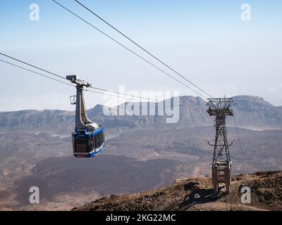 Tenerife, Spain, November 3rd 2022: Cableway high up going down in Teide National Park, Tenerife, Canary Islands Stock Photo