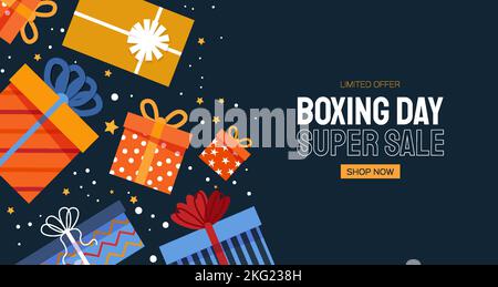 Boxing Day Concept. Different gift boxes for Santa Claus presents. Happy New Year. Winter holidays. Flat style Stock Vector