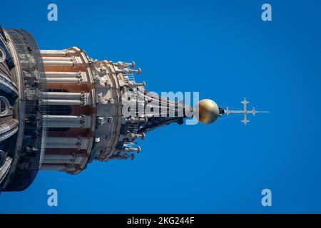 The detailed view of dome summit of Papal Basilica of St. Peter. Vatican. Stock Photo