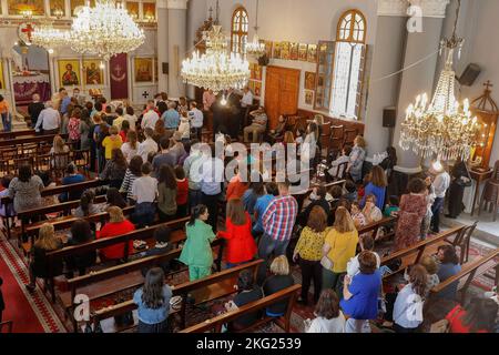 Easter week mass in Wadi El Chahrour El Suflah orthodox church, Lebanon Stock Photo