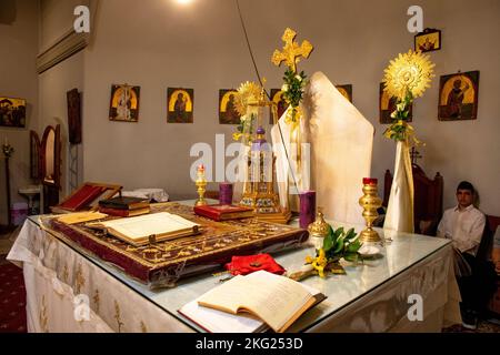 Easter mass in Wadi El Chahrour El Suflah orthodox church, Lebanon Stock Photo