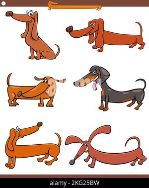 Cartoon Dachshunds Purebred Dogs Characters Set Coloring Page Stock ...