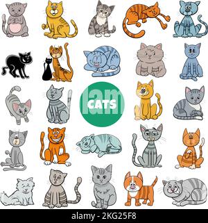 Cartoon big cats vector set. Illustration of cougar, jaguar, leopard ...