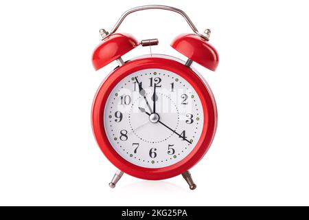 Red alarm clock isolated on white background with clipping path Stock Photo