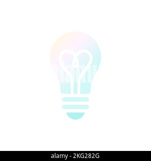 Light bulb glowing. Isolated electric lamp on white background. Pastel color. Heart filament. Vector illustration, flat design Stock Vector