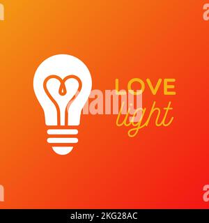 Light bulb icon. Isolated electric lamp on gradient background. Heart filament. Love light. Vector illustration, flat design Stock Vector