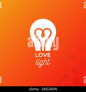 Light bulb icon. Isolated electric lamp on gradient background. Heart filament. Love light. Vector illustration, flat design Stock Vector