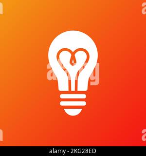 Light bulb icon. Isolated electric lamp on gradient background. Heart filament. Love light. Vector illustration, flat design Stock Vector