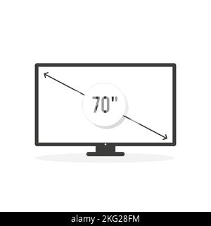 Smart TV icon. Diagonal screen size 70 inches. Vector illustration, flat design Stock Vector