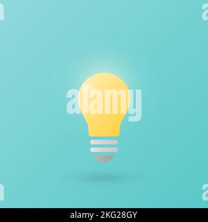 Light bulb glowing. Isolated electric lamp on turquoise background. Vector illustration, flat design Stock Vector