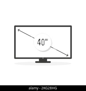 Smart TV icon. Diagonal screen size 40 inches. Vector illustration, flat design Stock Vector