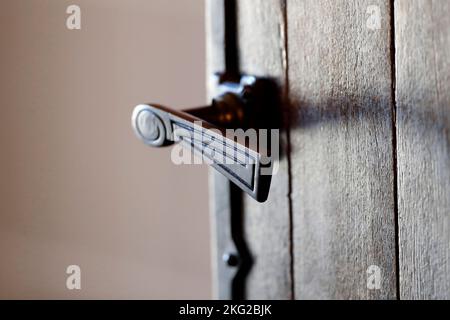 Old church door. Close up on handle. Switzerland. Stock Photo