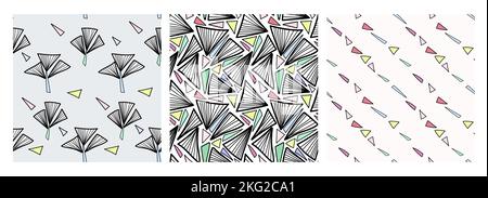 Abstract seamless pattern set with hand drawn elements, vector background Stock Vector