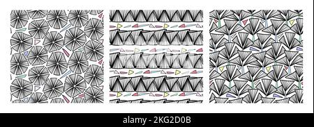 Abstract seamless pattern set with hand drawn elements, vector background Stock Vector