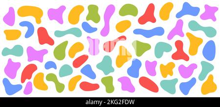 Various random colored blobs abstract organic shapes. Pebbles, drops and stone silhouettes. Set of ink blots on white background. Vector illustration Stock Vector