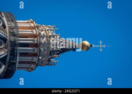 The detailed view of dome summit of Papal Basilica of St. Peter. Vatican. Stock Photo